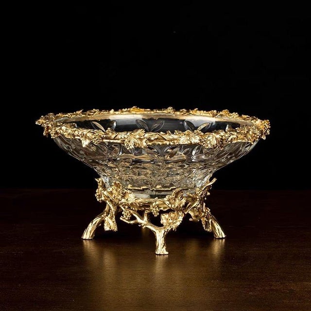 Art Deco Vintage Cut Crystal Bowl With Gilded Grapevine Detailing & Branch Base For Sale - Image 3 of 3
