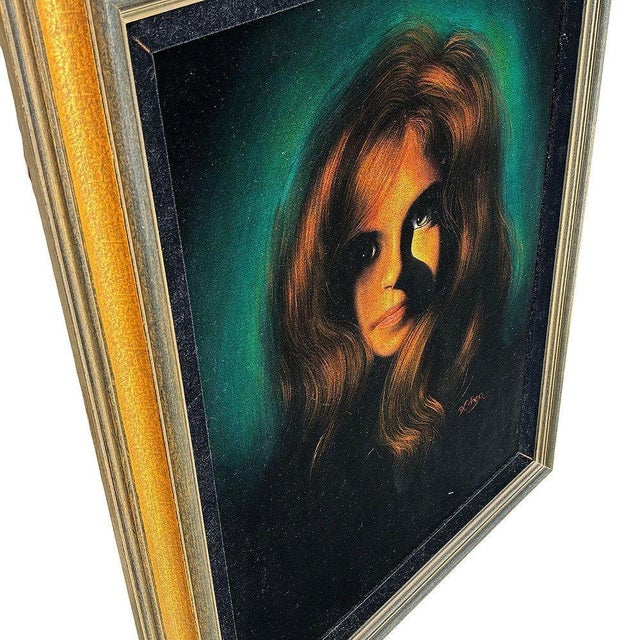 Mid-Century Modern Framed Mid-Century Hand Painted Oil on Velvet Female Portrait, Signed Cohen For Sale - Image 3 of 8