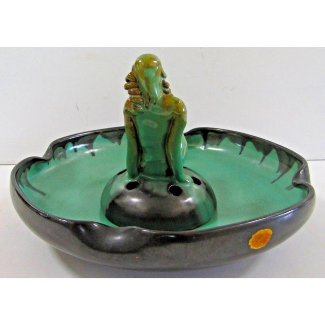 Green Antique Einar Luterkort Ekeby Sweden Art Deco Flower Frog Figurine For Sale - Image 8 of 16