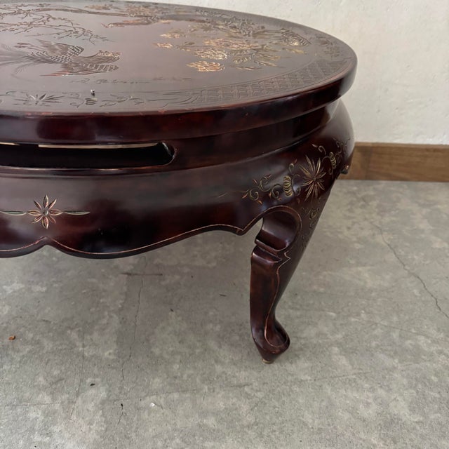 Asian Round Wooden Coffee Table For Sale - Image 5 of 6