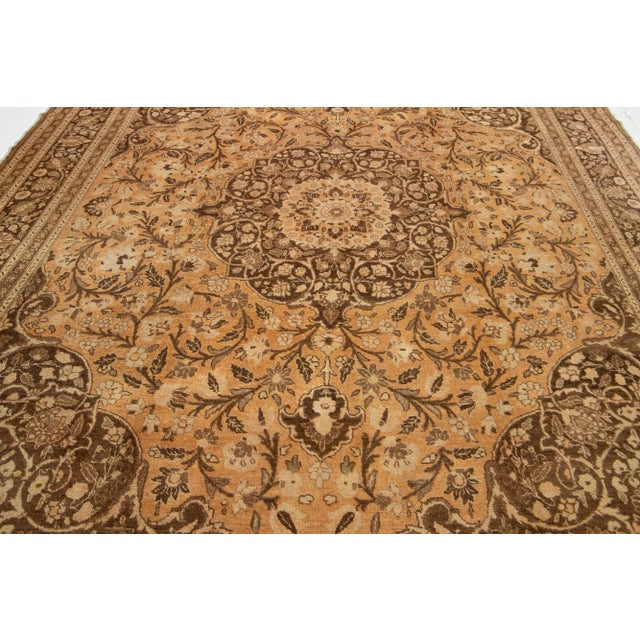 Textile 10 X 13 Vintage Tabriz Handmade Designed Wool Rug in Tan Color For Sale - Image 7 of 10
