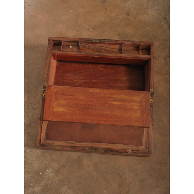 Brown Vintage Marquetry Inlaid Writing Slope Lap Desk With Geometric Motif and Leather Interior For Sale - Image 8 of 13