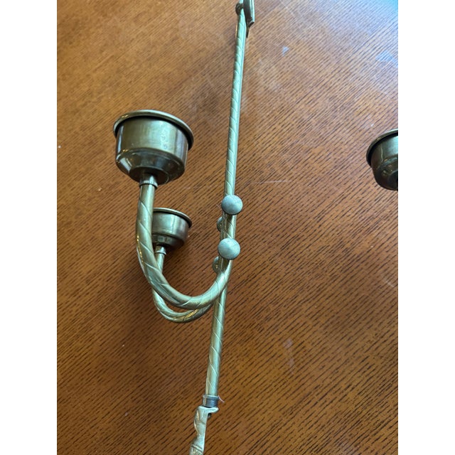Pair of Vintage French Regency Solid Brass Double Arm Wall Sconces, 20” For Sale - Image 4 of 9