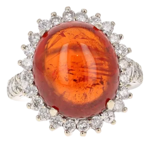 16.69 Carat Cabochon Spessartine Diamond White Gold Cocktail Ring, Size 7