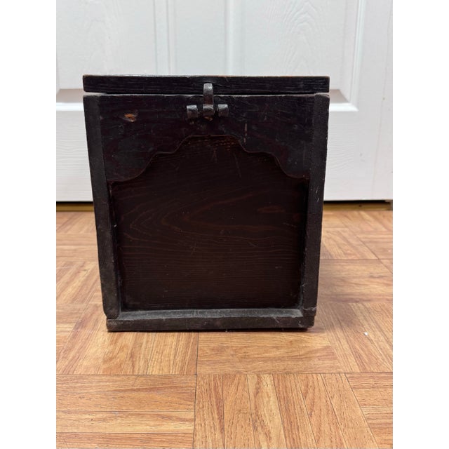 Antique Japanese storage box, circa 1900–1930, made of softwood, likely sugi (Japanese cedar). It has a dark, hand-rubbed...