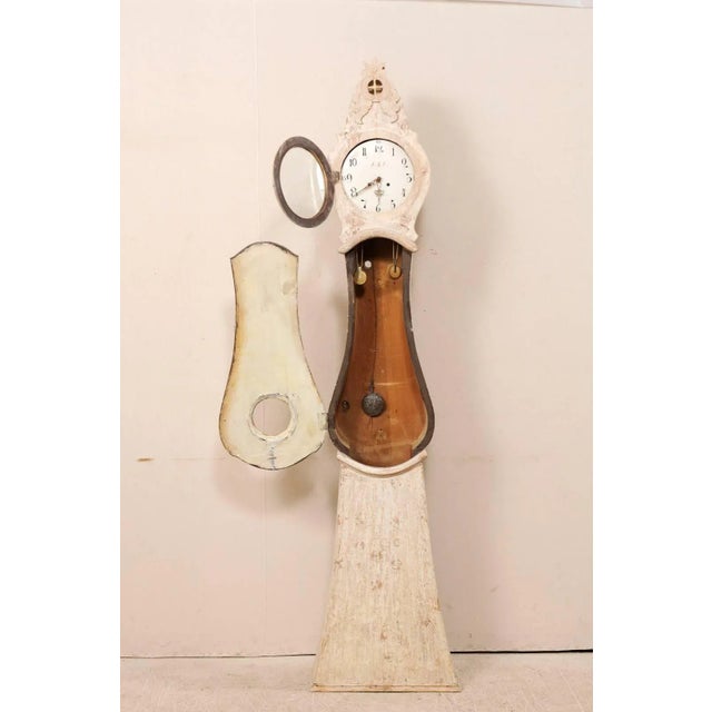Cream 19th Century Swedish Painted Wood Floor Clock For Sale - Image 8 of 11