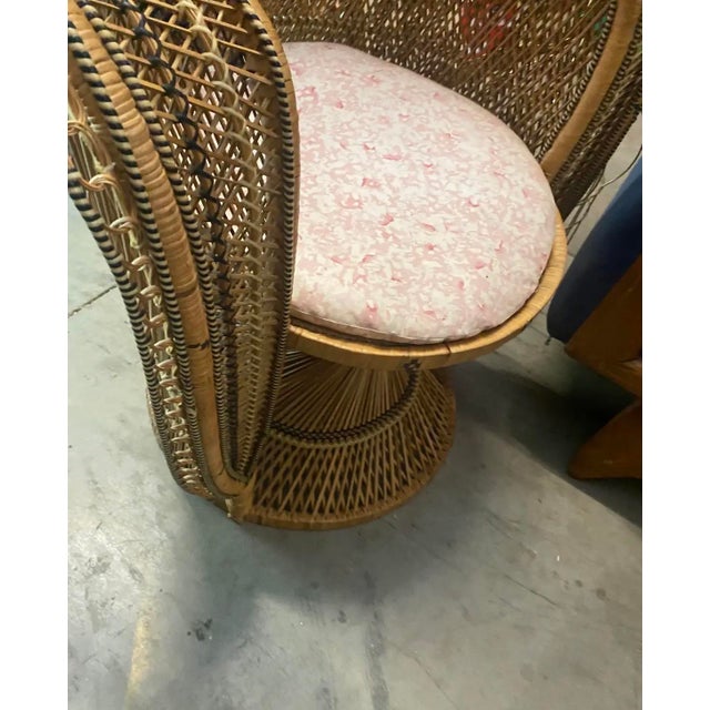 Petite Vintage Wicker Peacock Chair and Cushion For Sale - Image 10 of 12