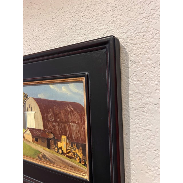 Farmhouse Farm Near Brandywine by Diego Glazer | Oil on panel Farm buildings and silos in a rural landscape. For Sale - Image 3 of 5