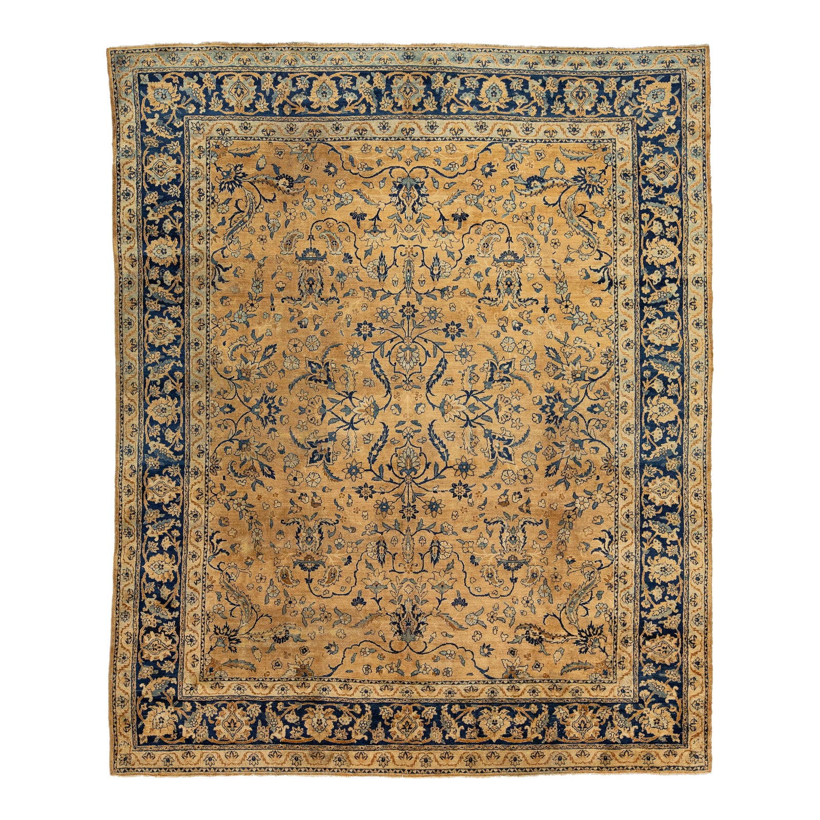 Antique Persian Kerman Wool Rug Handmade in Tan Featuring an Allover ...