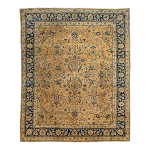 Antique Persian Kerman Wool Rug Handmade in Tan Featuring an Allover Motif