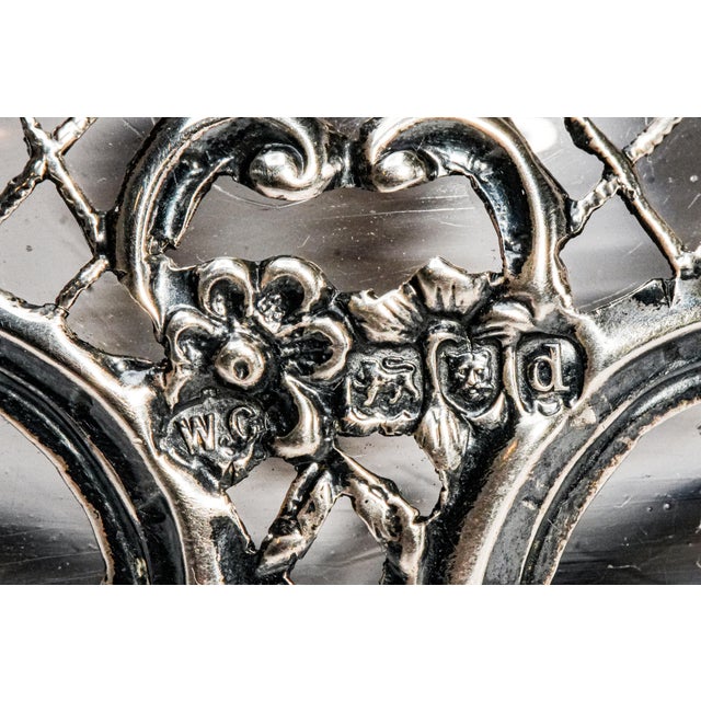 Elegant Large Edwardian English Sterling Silver Crystal Paperweight Desk Inkwell For Sale - Image 10 of 13