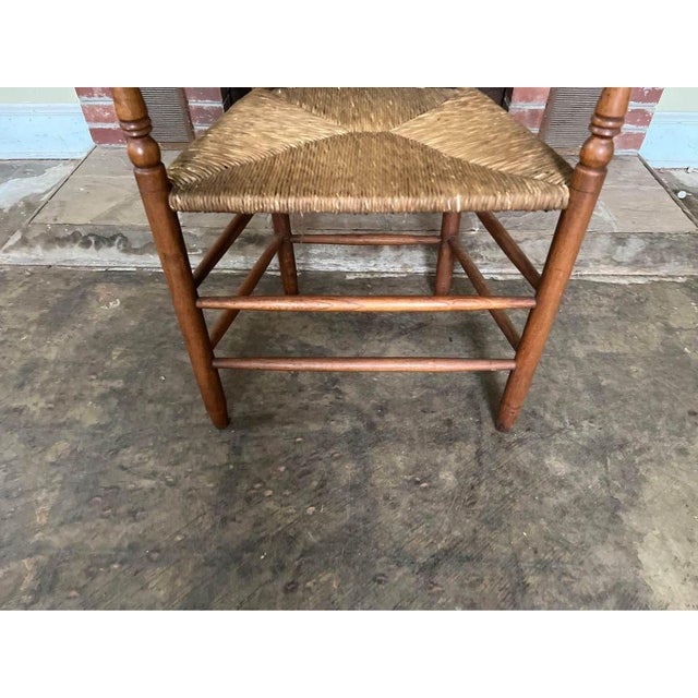 Farmhouse Early 20th Century Antique American Shaker Style High Ladder Back Rush Seat Armchair For Sale - Image 3 of 12