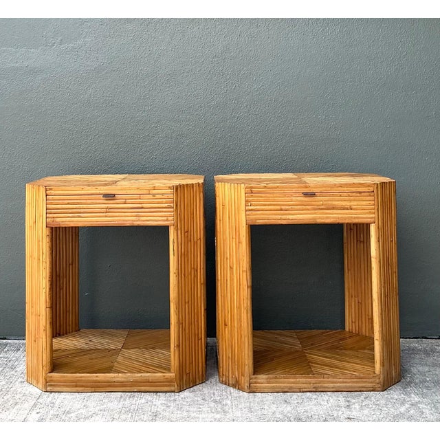 Vintage Rattan Hexagonal Night Stands - A Pair For Sale - Image 4 of 12
