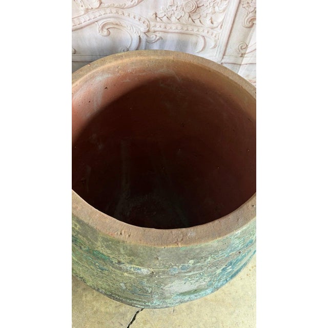 Mediterranean Barreal Jars - Verdigris Patinated Terracotta Olive Vassels For Sale - Image 11 of 17