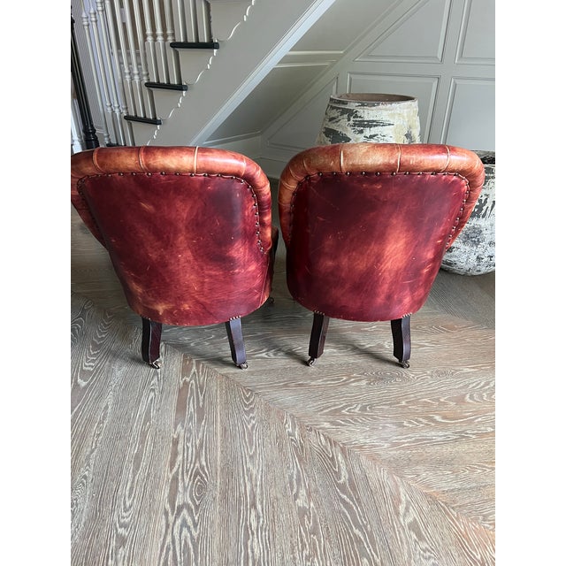 Vintage George Smith Petite Tufted Leather Chesterfield Chair, Made in England, a Pair For Sale - Image 12 of 12