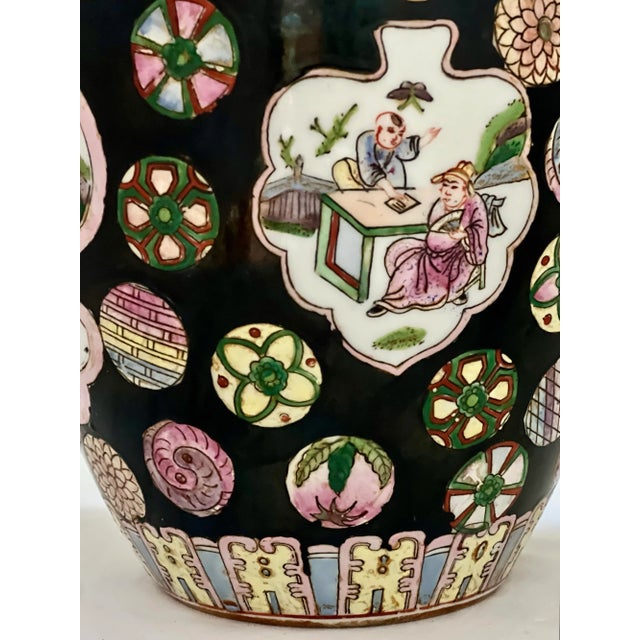 Early 20th Century Vintage Chinese Famille Noire Porcelain Ovoid Ginger Jar With Lid For Sale - Image 5 of 12