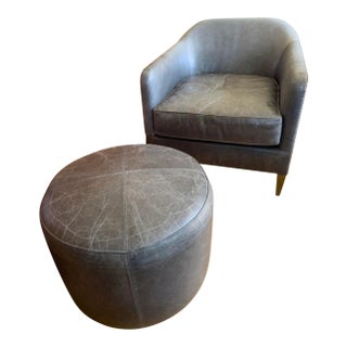 1990s Leather Club Chair and Ottoman From Retired Restoration Hardware Collection For Sale