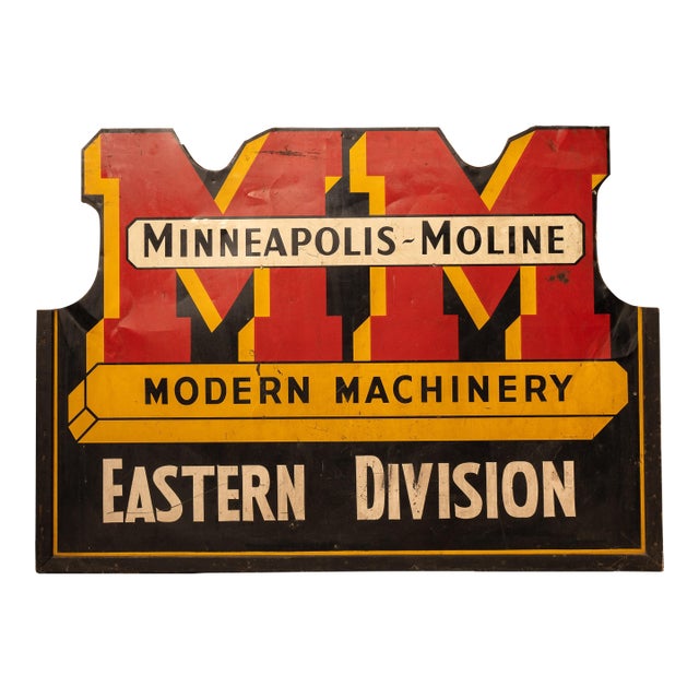 1930s–1940s Minneapolis-Moline Modern Machinery Tin Advertising Sign For Sale