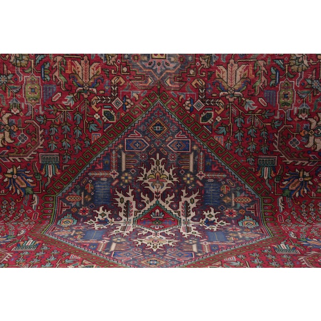 1970s Vintage Persian Handmade Wool 9x13 Red Area Rug For Sale - Image 11 of 11