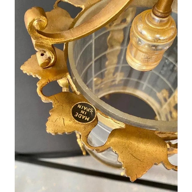 Spanish Neoclassical Revival Style Figural Gilt Iron Lantern or Pendant For Sale - Image 10 of 10