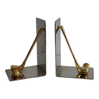 Late 20th Century Brass and Chrome Golf Bookends For Sale