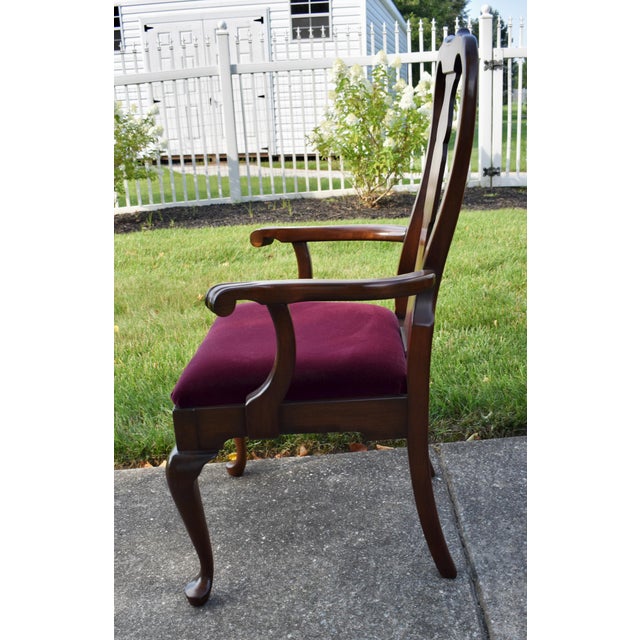 Pennsylvania House Cherry Dining Chairs Vintage Queen Anne Set of 6 Velvet For Sale - Image 15 of 17