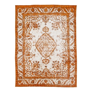 Overdyed Antique Orange Wool Rug With Medallion Motif For Sale