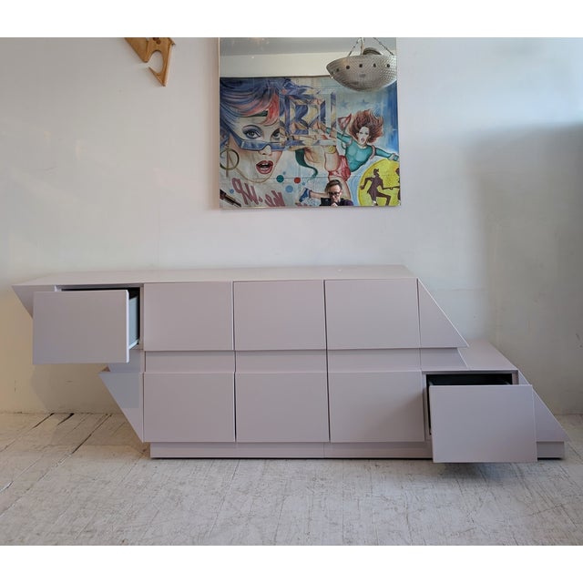 Paint Vintage American Pale Pink Lacquered Rhombus Sideboard, 1980s For Sale - Image 7 of 18