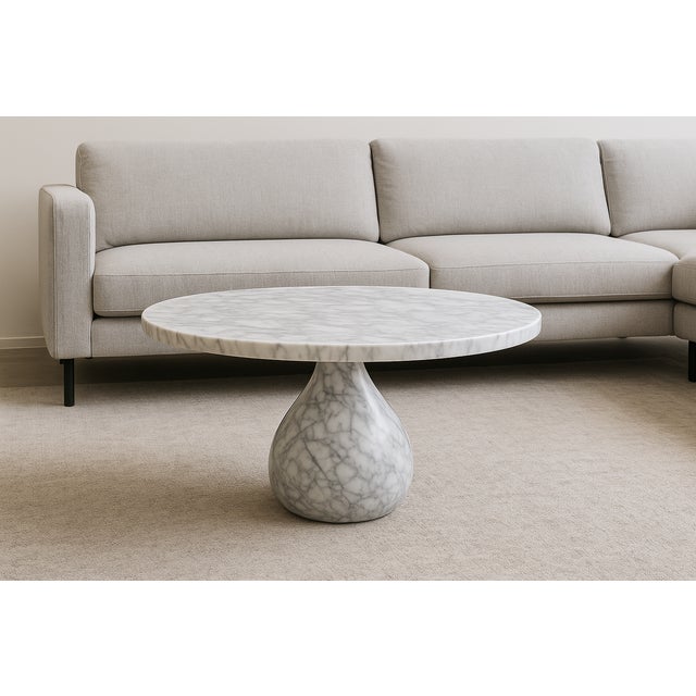 Round White Carrara Marble Coffee Table by Andrea Grasso For Sale - Image 6 of 7