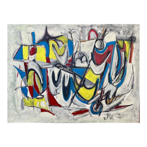Large Listed John Schwab Original Abstract Expressionist Oil Painting Cubism MCM Kandinsky Style