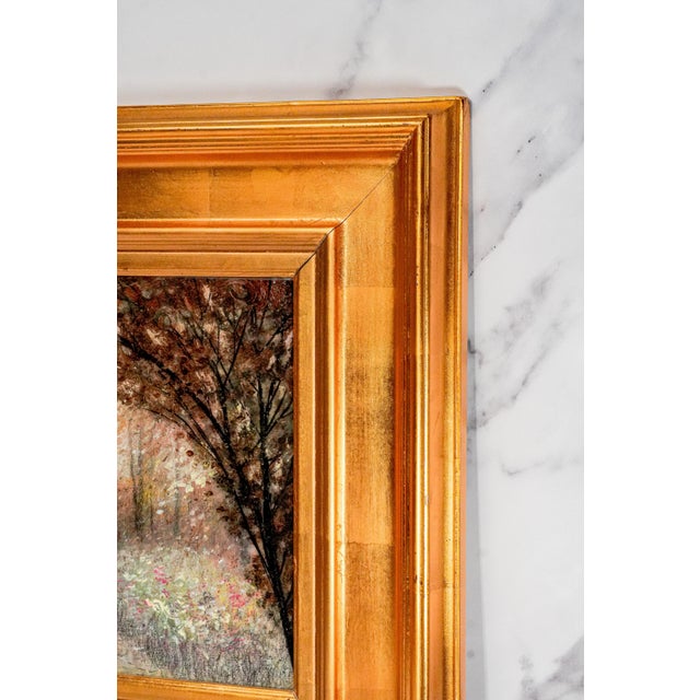 Lovely Vintage James G. Llewelyn Impressionist Garden Painting Églomisé & Pastel Mixed Media Nature Home Decot Art For Sale - Image 12 of 14