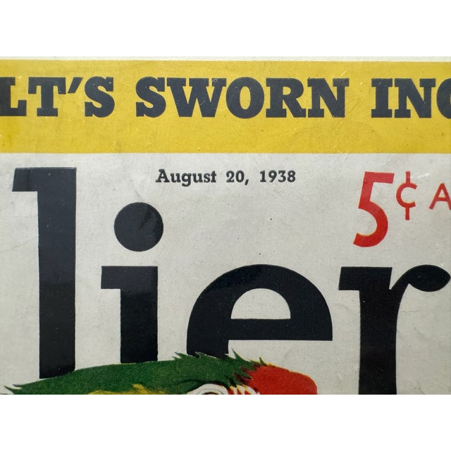 Original period front cover from the August 1938 issue of Collier's The National Weekly featuring a vibrant green-and-red...