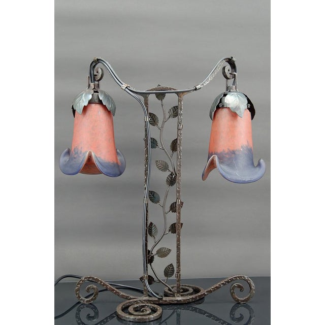 Muller Frères Vintage Art Deco Wrought Iron Lamp by Muller, 1920 For Sale - Image 4 of 18