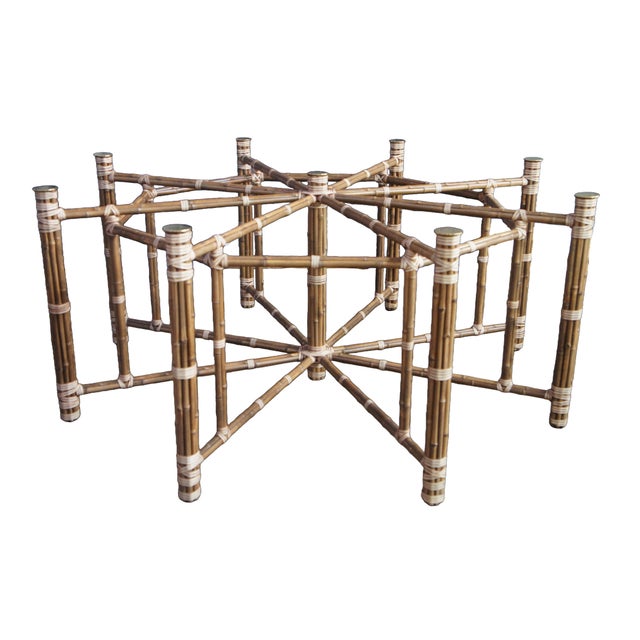1970s Attributed to McGuire Mid Century Bohemian Modern Octagonal Bamboo Glass Dining Table 74" For Sale - Image 6 of 18