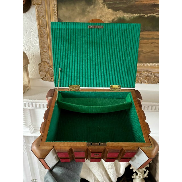 Brick Red Mid 20th Century Mid-Century Modern Geometric Cube Box, Tramp Art Style For Sale - Image 8 of 11