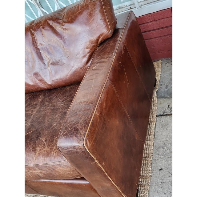 1980's Brown Leather Sofa For Sale - Image 4 of 11