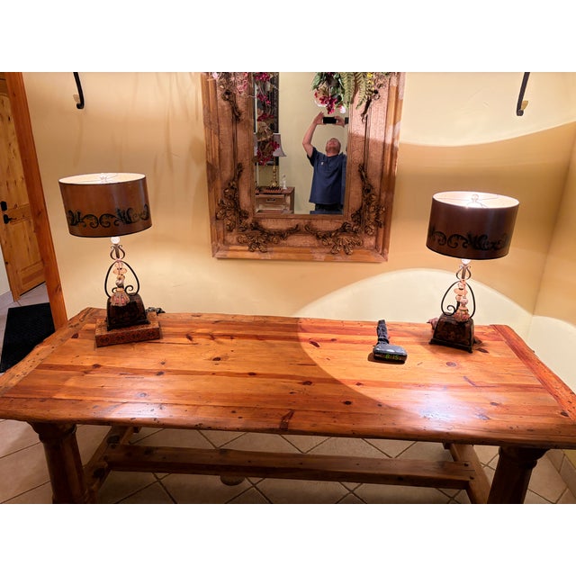 Handsome Ralph Lauren Home solid pine dining table inspired by traditional European country and farmhouse furniture. The...