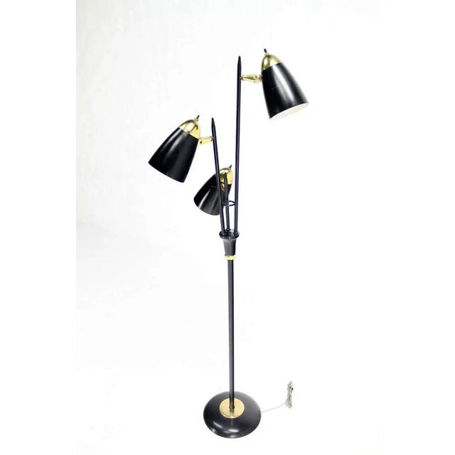 Black Enamel Shades Mid Century Modern Adjustable Gerald Thurston Three Way Floor Lamp