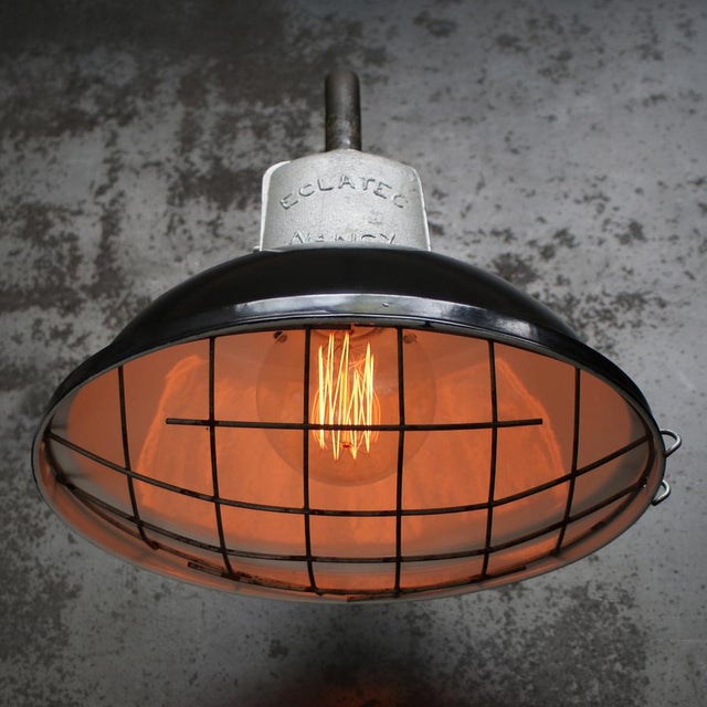 Black Vintage Industrial French Black Enamel Factory Wall Light For Sale - Image 8 of 11