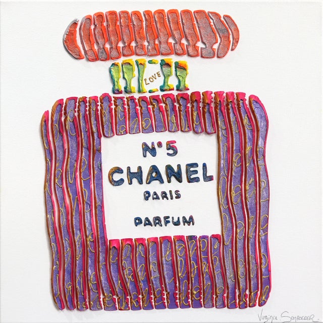 Fragrance in Illusion: Chanel No. 3 Reinvented - Textural Abstract 3d Painting Original Artwork by Virginie Schroeder For Sale