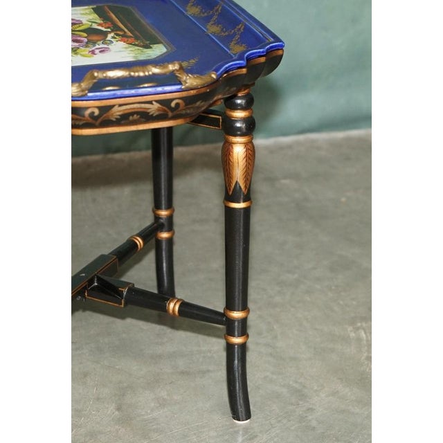 Stamped Cobalt Blue Porcelain and Gilt Metal Tray Table, 2000 For Sale - Image 14 of 18
