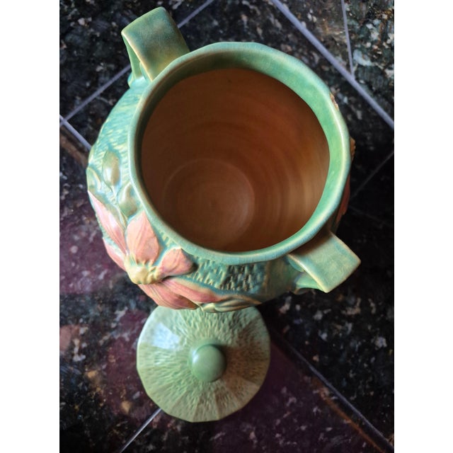 Roseville Pottery 1944 Mid-Century Roseville Pottery "Clematis" Green Cookie Jar - Shape 3-8 (Jg) For Sale - Image 4 of 6
