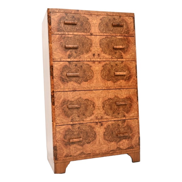 Art Deco Burr Walnut Chest of Drawers, 1930s For Sale