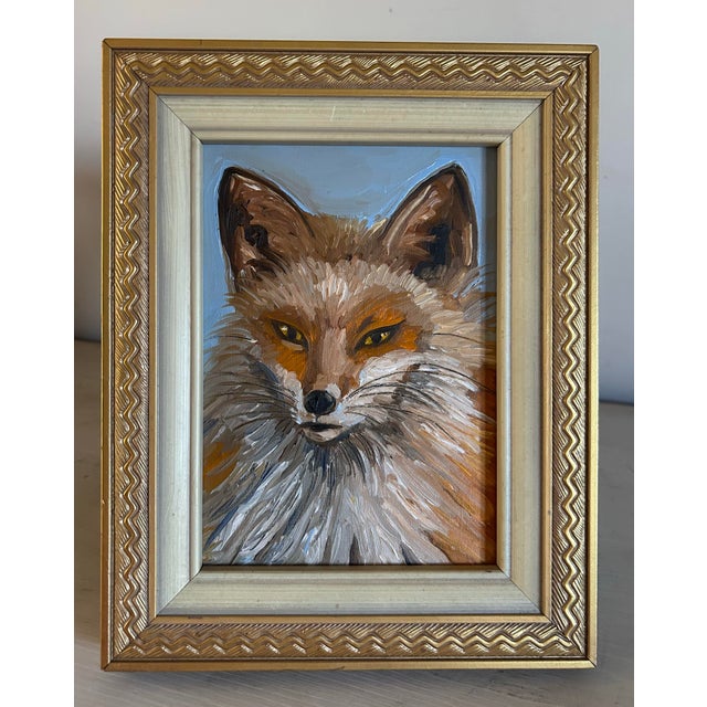 Original oil painting of a red fox in a gold tabletop frame. Painted in the 2000’s by artist Alexandra Brown. No signature...