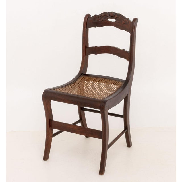 Wood Victorian Mahogany Side Chair, Carved Floral Crest and Caned Seat For Sale - Image 7 of 9