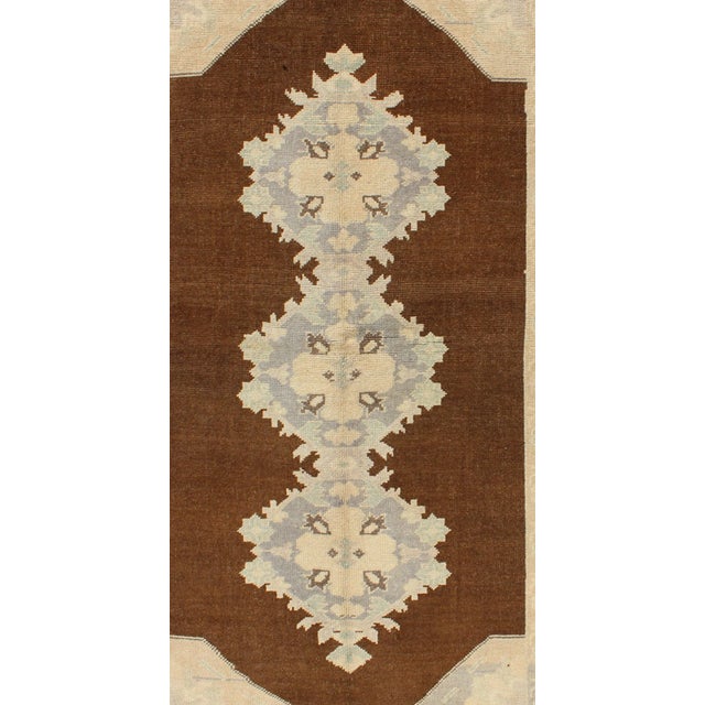 Vintage Turkish Hand Knotted Oushak Runner With Floral Medallions in Brown, Gray, Taupe For Sale - Image 4 of 6