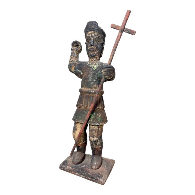 Large Antique 1600's Hand Carved Saint San Miguel Santos Religious Sculpture For Sale