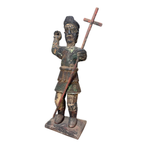 Large Antique 1600's Hand Carved Saint San Miguel Santos Religious Sculpture