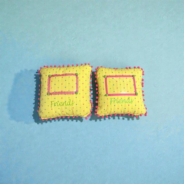 Vintage Polka Dot Friends Pillows With Photo Insert 14x14 For Sale - Image 9 of 10