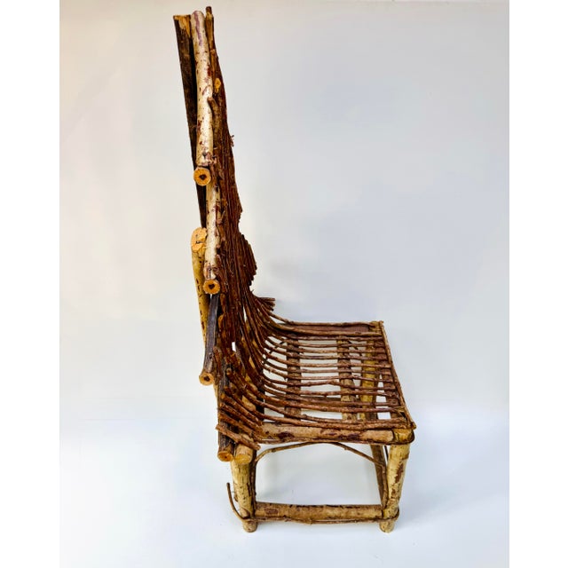 Vintage Rustic Twig Chair With Woven Seat Folk Art Decor For Sale - Image 6 of 11